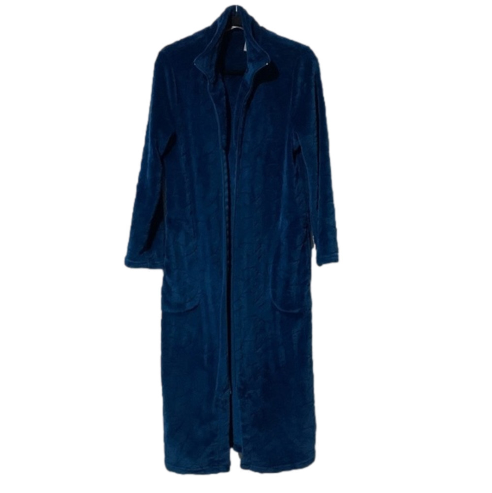 Jasmine Rose teal furry robe w/ 2 pockets **zipper is broken as shown in photo**